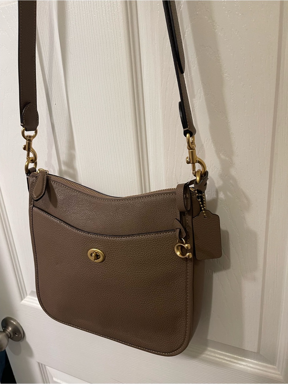 Coach Taupe Pebbled Leather Crossbody with Gold Hardware - Picture 11 of 14